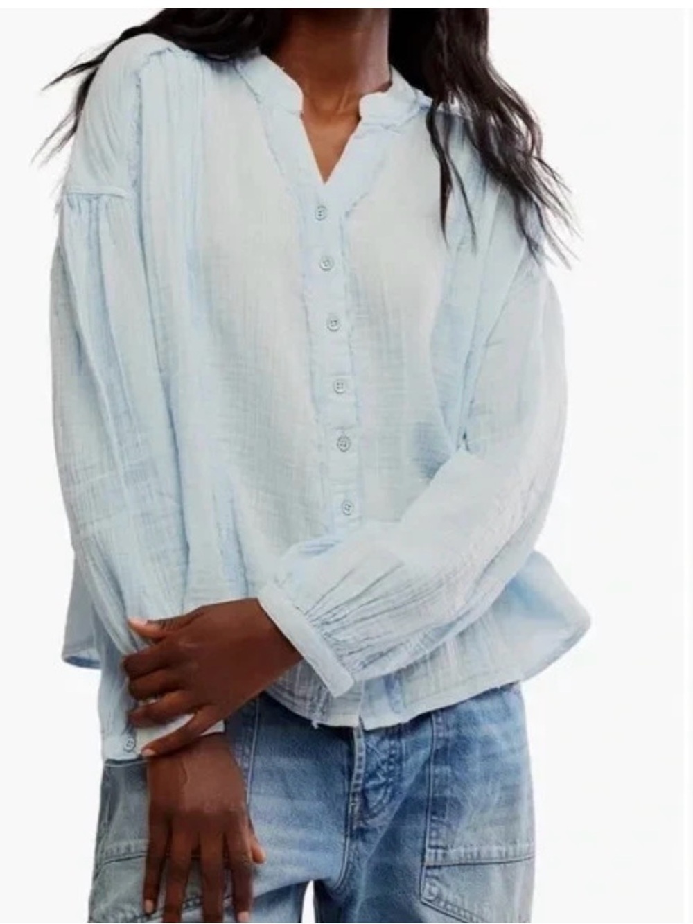 New Free People We The Free Valley Double Cloth shirt in ICE BLUE Size XS $128